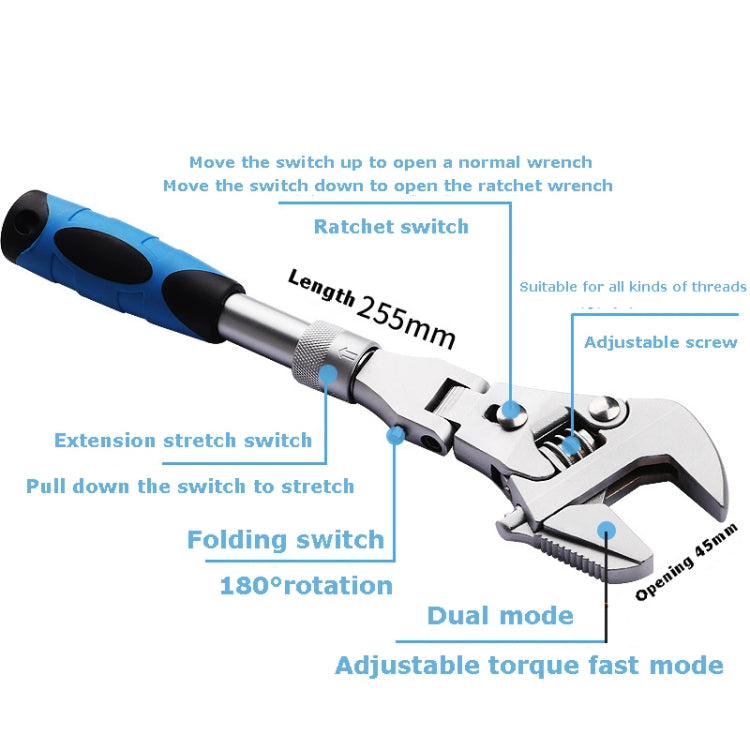 Chiave a cricchetto per bagno con chiave a cricchetto pieghevole multifunzionale da 10 pollici, 10 Inch Folding Wrench