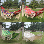 200x150 cm doppia amaca da campeggio in tela con nappa all'aperto con bastone, Colorful Stripes, Pink Stripes, White