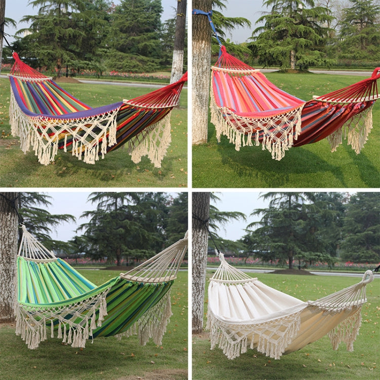 200x150 cm doppia amaca da campeggio in tela con nappa all'aperto con bastone, Colorful Stripes, Pink Stripes, White