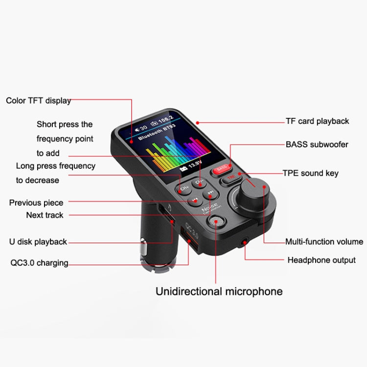 Lettore MP3 Bluetooth per auto con schermo a colori BT93, BT93