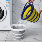 Secchio in silicone pieghevole portatile da esterno per la casa, Gray 10 Liters, Blue Yellow 10 Liters