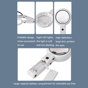 Lente d'ingrandimento portatile con luce LED di ricarica USB 5X / 11X, 5X / 11X