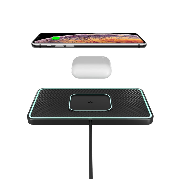 C1-PRO 2 in 1 Tappetino antiscivolo per ricarica wireless per auto con luminoso per AirPods / iPhone, C1PRO Black