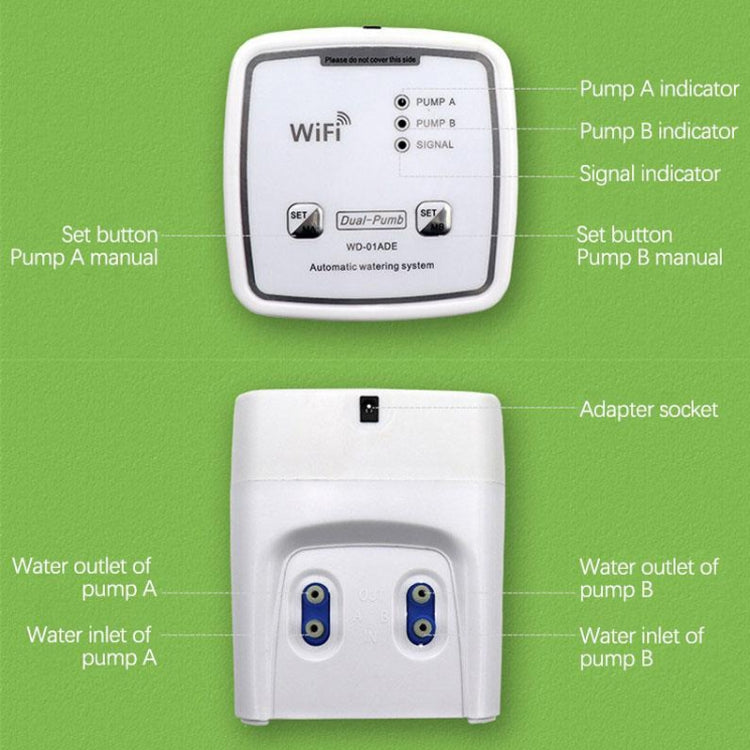 WD-01ADE Controller per irrigazione a goccia da giardinaggio WIFI, Double Pump 15 Pots, Double Pump 20 Pots
