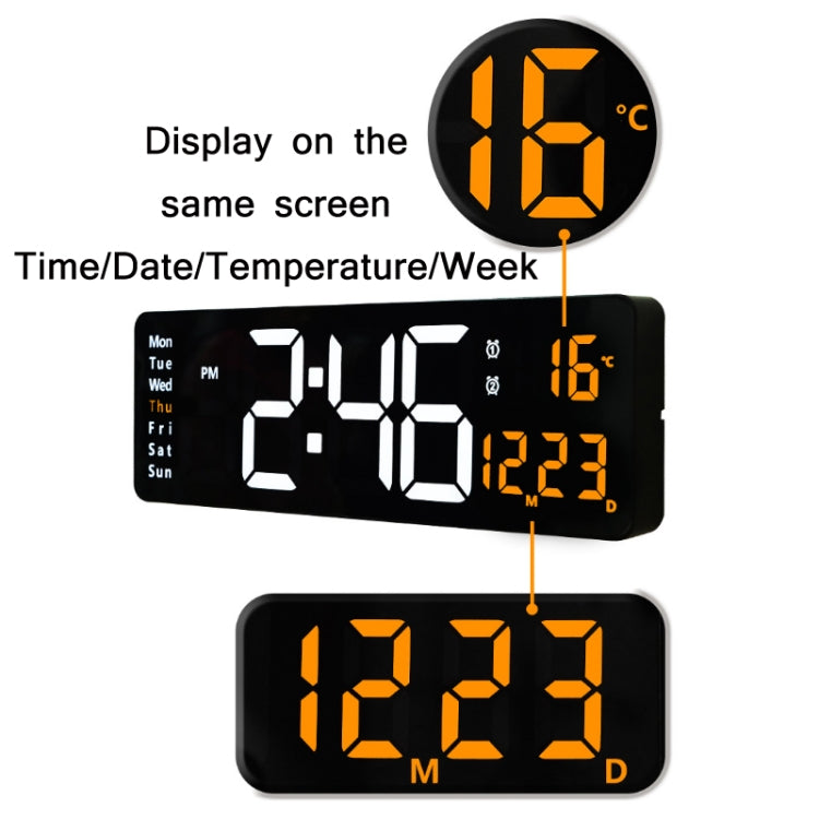 6626 Orologio digitale a LED con display a grande schermo da parete per soggiorno, 16 Inch Orange Temperature, 16 Inch Green Temperature, 16 Inch Blue Temperature, 16 Inch White Temperature