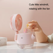 A04a USB Cute Pet Kettle Spray Ventilatore da tavolo, White Lucky Cat, Pink Small Dinosaur