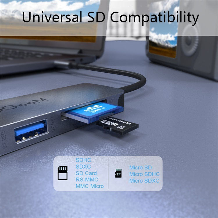 Adattatore HUB 5 in 1 USB Type-C con lettore SD/TF