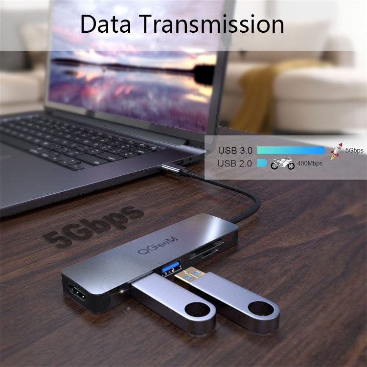 Adattatore HUB 5 in 1 USB Type-C con lettore SD/TF