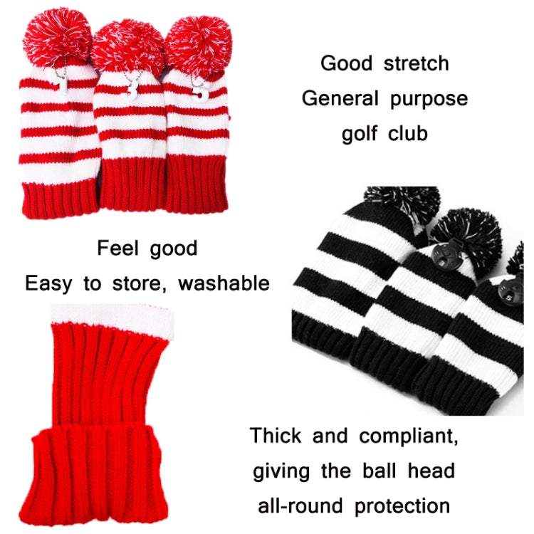 Copertura lavorata a maglia per mazze da golf in legno da 3 pezzi/set, 3PCS Red, 3PCS Black