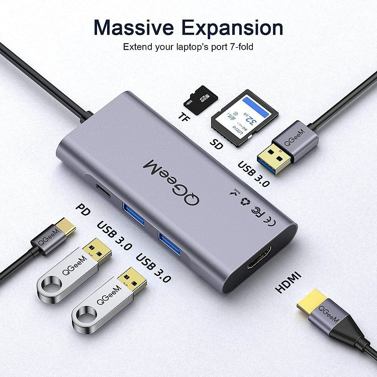 Adattatore HUB di estensione USB 3.0 TYPE-C multifunzione QGeeM 7 in 1, QG-UH07-3(7 In 1)