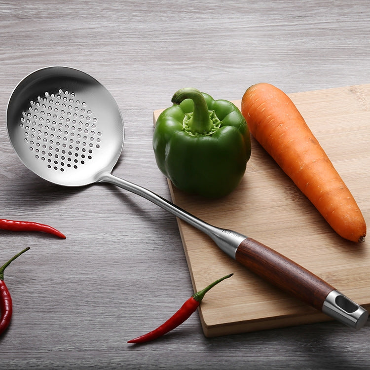 Attrezzatura da cucina per utensili da cucina con manico in legno in acciaio inossidabile 304, stile:, Fried Spatula, Soup Spoon, Slotted Spoon, Slotted Shovel, Noodle Scoop, Rice Spoon