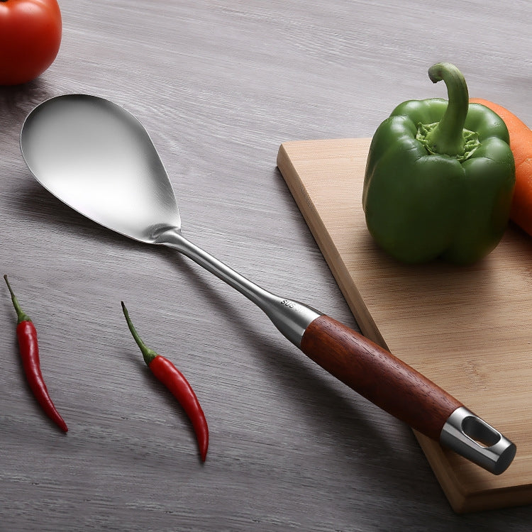 Attrezzatura da cucina per utensili da cucina con manico in legno in acciaio inossidabile 304, stile:, Fried Spatula, Soup Spoon, Slotted Spoon, Slotted Shovel, Noodle Scoop, Rice Spoon