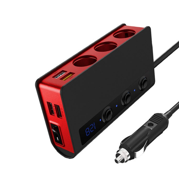 TR24 3 in 1 caricabatteria interruttore indipendente accendisigari per auto, TR24 (Black), TR24 (Black Red)