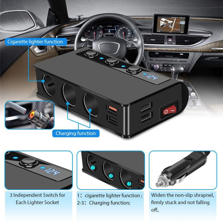 TR24 3 in 1 caricabatteria interruttore indipendente accendisigari per auto, TR24 (Black), TR24 (Black Red)