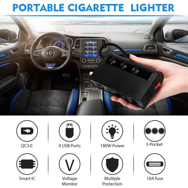TR24 3 in 1 caricabatteria interruttore indipendente accendisigari per auto, TR24 (Black), TR24 (Black Red)