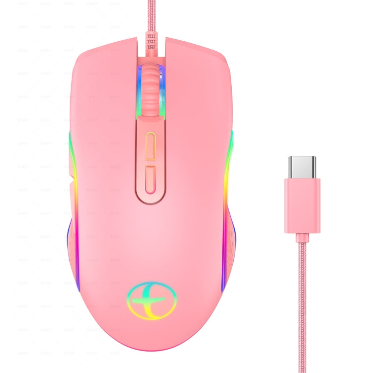 E32 7 tasti 3200 DPI Pink Girls RGB Mouse da gioco con cavo incandescente, interfaccia:, Type-C, USB