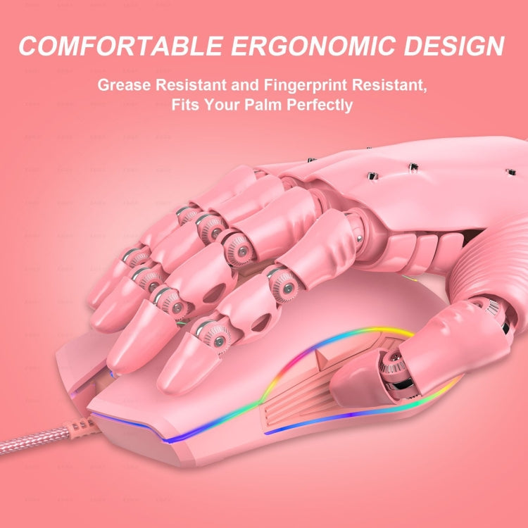 E32 7 tasti 3200 DPI Pink Girls RGB Mouse da gioco con cavo incandescente, interfaccia:, Type-C, USB