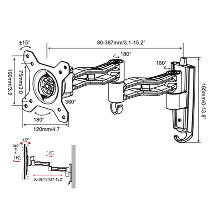 Gibbon Mounts L33 Staffa per monitor Montaggio a parete Telescopico girevole Supporto per TV in lega di alluminio