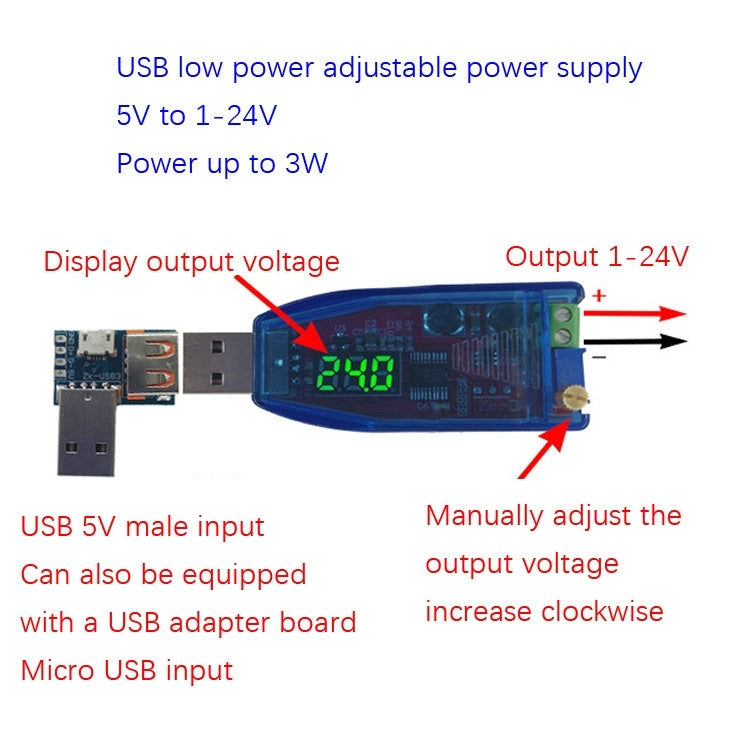 Modulo regolatore di alimentazione regolabile USB da 5 V a 1-24 V CC-CC, consegna casuale a colori, 5V To 1-24V