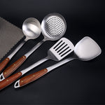 Attrezzatura da cucina per la casa con manico in legno in acciaio inossidabile 304, stile:, Fried Spatula, Soup Spoon, Slotted Shovel, Slotted Spoon