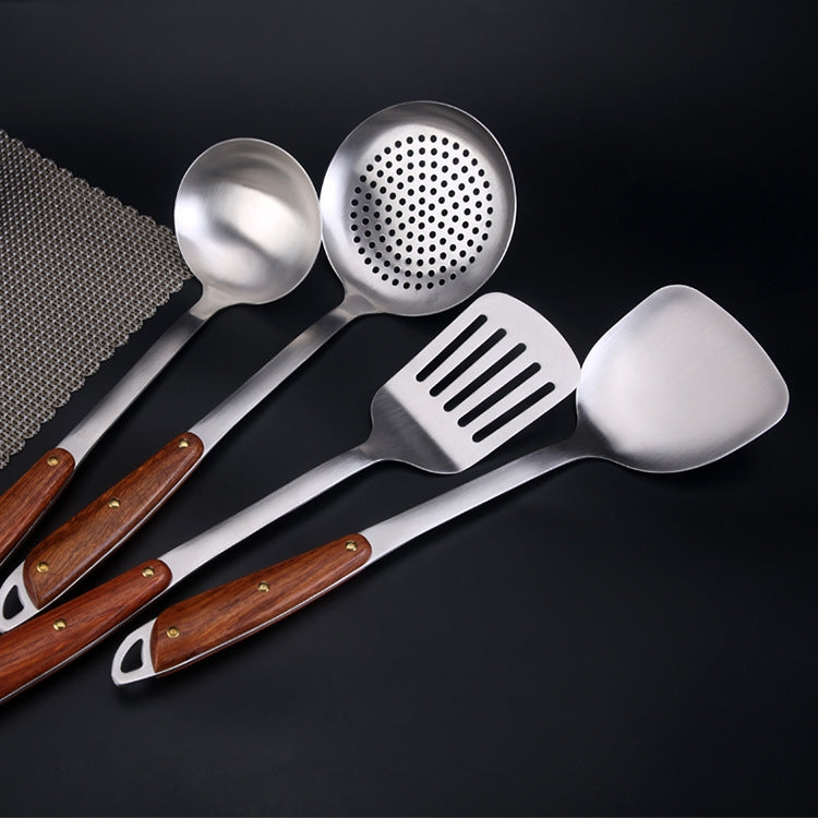 Attrezzatura da cucina per la casa con manico in legno in acciaio inossidabile 304, stile:, Fried Spatula, Soup Spoon, Slotted Shovel, Slotted Spoon
