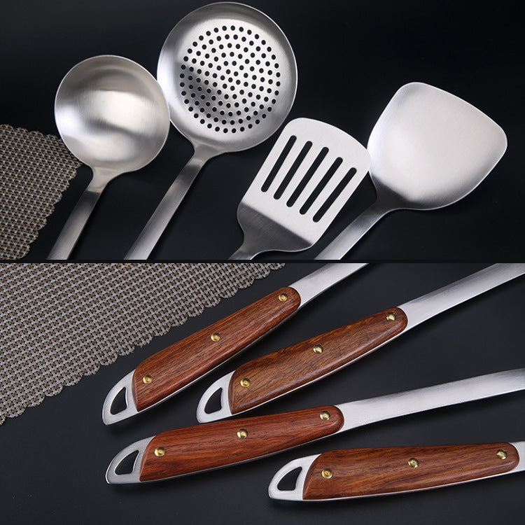 Attrezzatura da cucina per la casa con manico in legno in acciaio inossidabile 304, stile:, Fried Spatula, Soup Spoon, Slotted Shovel, Slotted Spoon