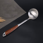 Attrezzatura da cucina per la casa con manico in legno in acciaio inossidabile 304, stile:, Fried Spatula, Soup Spoon, Slotted Shovel, Slotted Spoon