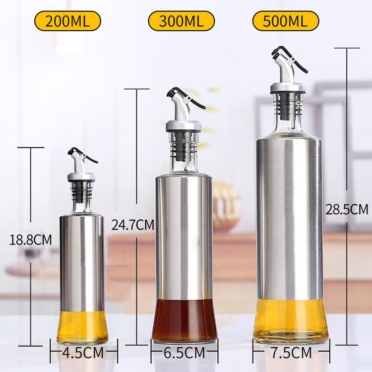 Bottiglia di olio di vetro in acciaio inossidabile da 4 pezzi Bottiglia di condimento pressata da cucina, 200ml, 300ml, 500ml