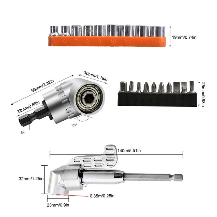 22 PCS / Set Cacciavite ad angolo universale Soft Shaft Hex Handle Batch Combination Tool, 22 PCS / Set Shaft Hex