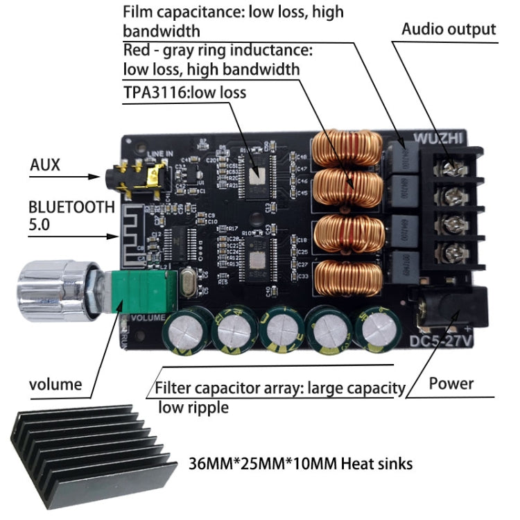 Amplificatore Bluetooth Stereo 100W x 2 Wuzhi ZK-1002