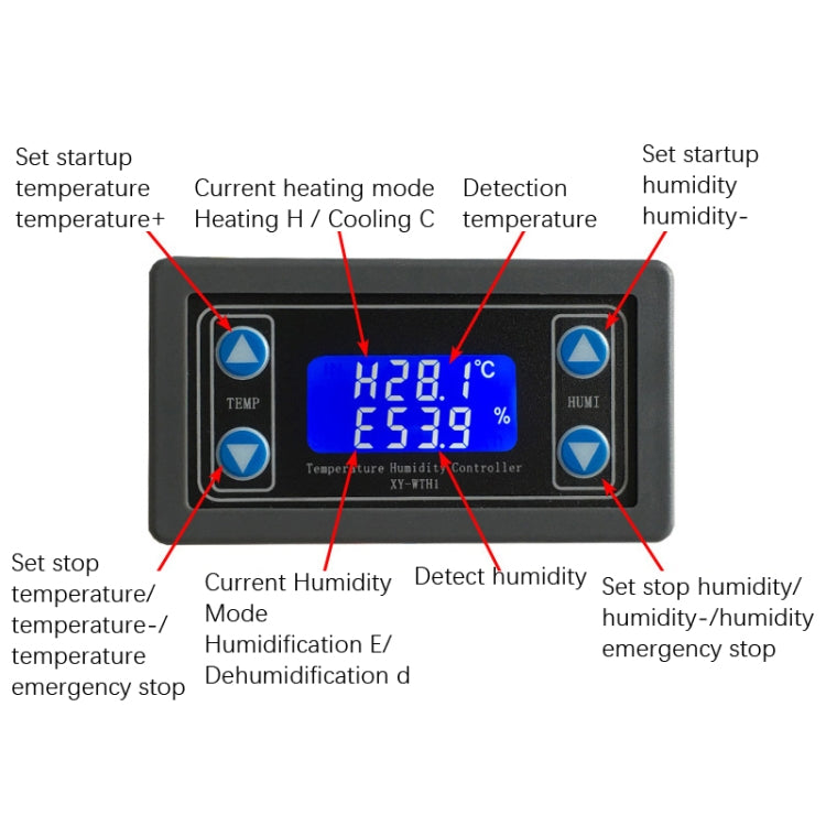 Display digitale controllo temperatura e umidità con uscita relè