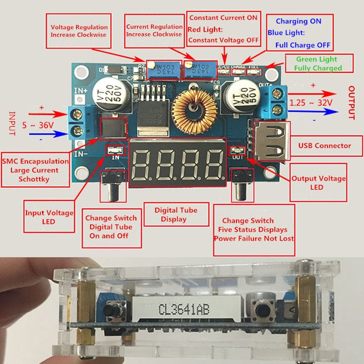 Modulo buck DC-DC 5A corrente costante e tensione regolabile