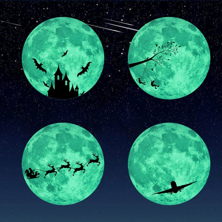30cm Luminous Moon Wall Sticker Murale fluorescente, Elk Sled, Swing Under The Tree, Airplane, Moon Castle, Tree Branches