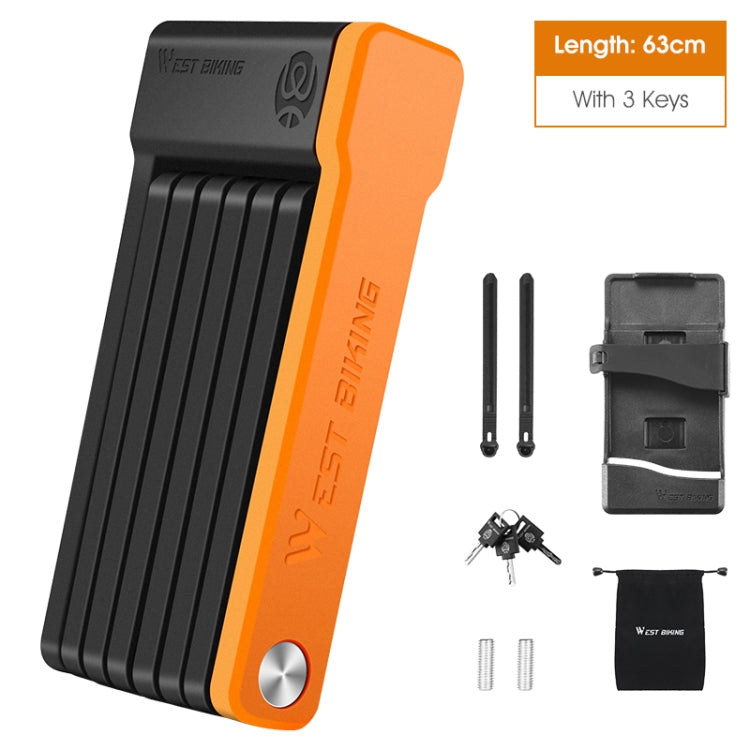 WEST BIKING Lucchetto a catena pieghevole leggero antifurto per bicicletta, WEST BIKING Lock(Black Orange)