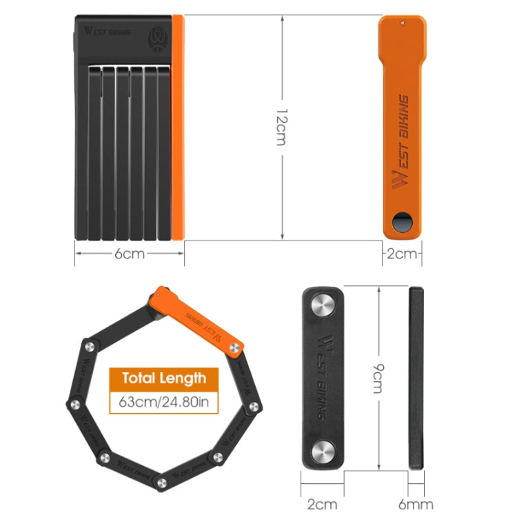 WEST BIKING Lucchetto a catena pieghevole leggero antifurto per bicicletta, WEST BIKING Lock(Black Orange)