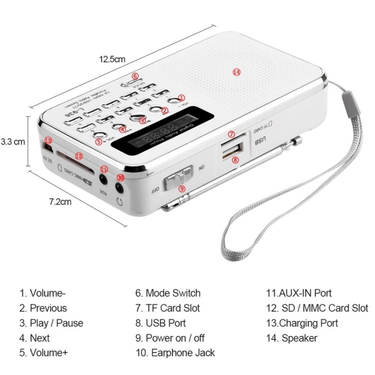 Lettore audio MP3 Radio FM L-938 con slot SD e AUX