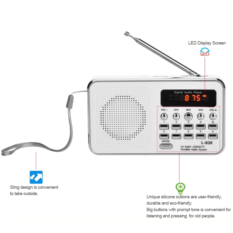 Lettore audio MP3 Radio FM L-938 con slot SD e AUX
