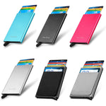 NEWBRING Portafoglio in metallo Porta carte anti-smagnetizzazione automatico pop-up, Blue, Black, Rose Red, Grey, Black With Back Stickers, Gray With Back Stickers