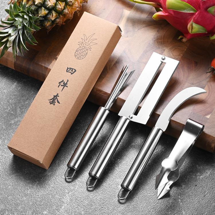 Pelapatate per canna da zucchero, coltello da frutta, coltello da ananas in acciaio inossidabile 4 in 1, Pineapple Knife