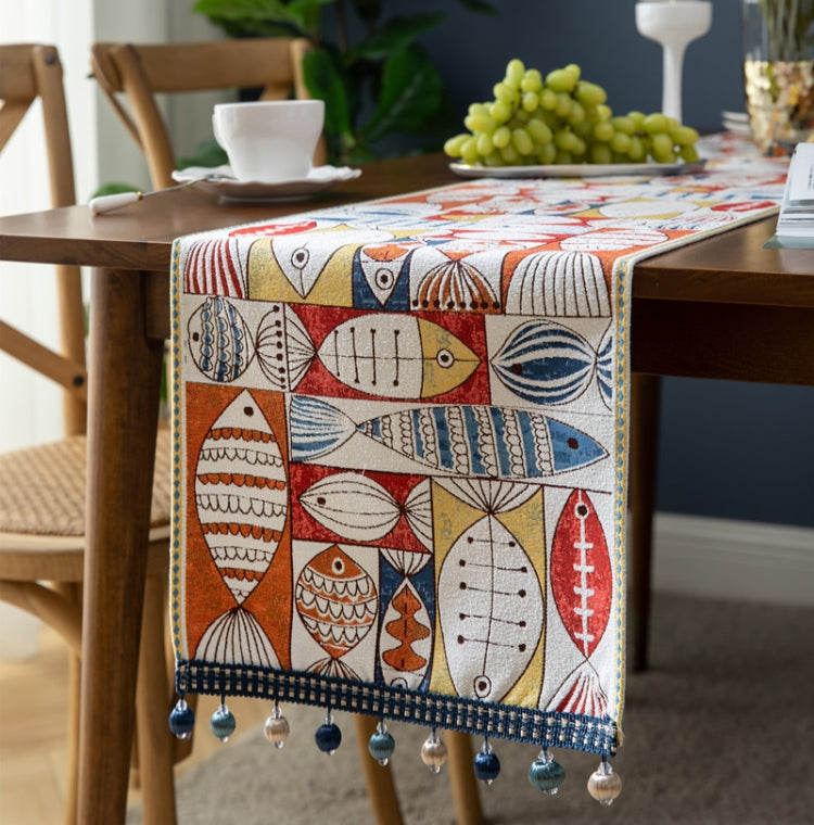 Runner da tavola con nappe in poliestere ciniglia per la casa, 33x140cm, 33x160cm, 33x180cm, 33x200cm, 33x220cm, 33x260cm, 33x300cm, 33x240cm