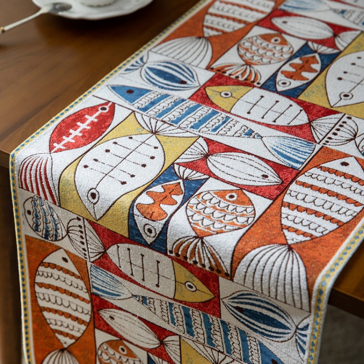 Runner da tavola con nappe in poliestere ciniglia per la casa, 33x140cm, 33x160cm, 33x180cm, 33x200cm, 33x220cm, 33x260cm, 33x300cm, 33x240cm