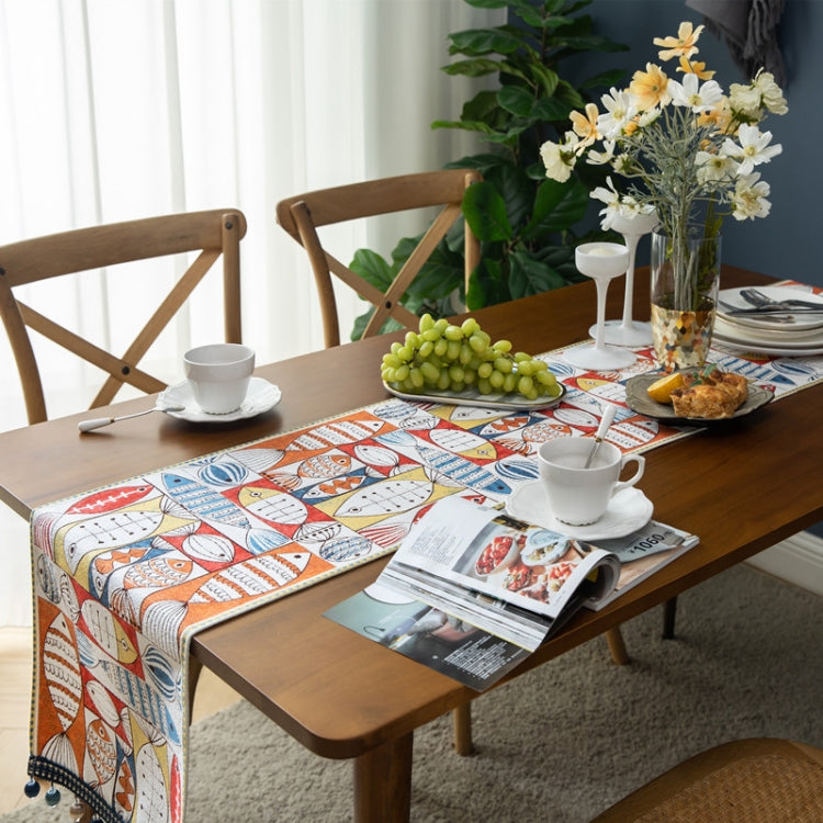 Runner da tavola con nappe in poliestere ciniglia per la casa, 33x140cm, 33x160cm, 33x180cm, 33x200cm, 33x220cm, 33x260cm, 33x300cm, 33x240cm