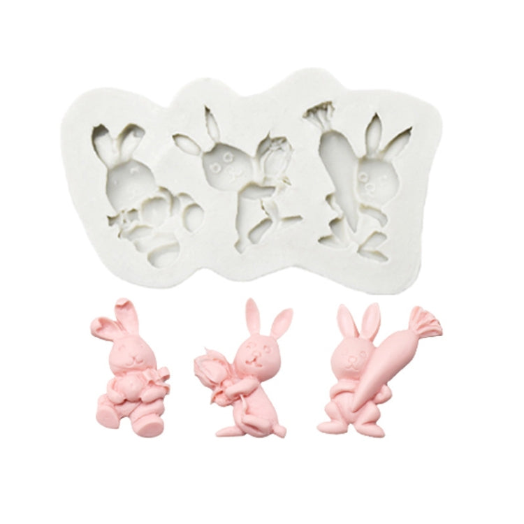 Stampo in silicone per argilla da forno al cioccolato con uovo di coniglietto pasquale da 2 pezzi, Three Rabbits, Double Egg, Carrot Rabbit, Bouquet Bunny
