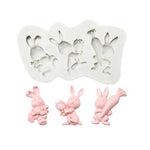 Stampo in silicone per argilla da forno al cioccolato con uovo di coniglietto pasquale da 2 pezzi, Three Rabbits, Double Egg, Carrot Rabbit, Bouquet Bunny