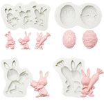 Stampo in silicone per argilla da forno al cioccolato con uovo di coniglietto pasquale da 2 pezzi, Three Rabbits, Double Egg, Carrot Rabbit, Bouquet Bunny