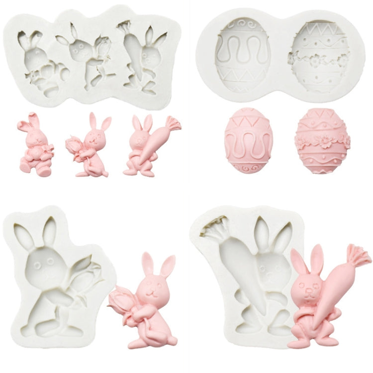 Stampo in silicone per argilla da forno al cioccolato con uovo di coniglietto pasquale da 2 pezzi, Three Rabbits, Double Egg, Carrot Rabbit, Bouquet Bunny