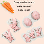 Stampo in silicone per argilla da forno al cioccolato con uovo di coniglietto pasquale da 2 pezzi, Three Rabbits, Double Egg, Carrot Rabbit, Bouquet Bunny