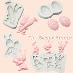 Stampo in silicone per argilla da forno al cioccolato con uovo di coniglietto pasquale da 2 pezzi, Three Rabbits, Double Egg, Carrot Rabbit, Bouquet Bunny