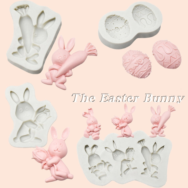 Stampo in silicone per argilla da forno al cioccolato con uovo di coniglietto pasquale da 2 pezzi, Three Rabbits, Double Egg, Carrot Rabbit, Bouquet Bunny