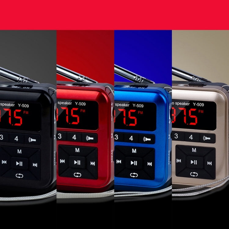 Bluetooth Card Radio Lettore FM digitale, specifiche: Y-509FM (senza pannello solare), Red, Gold, Blue, Black
